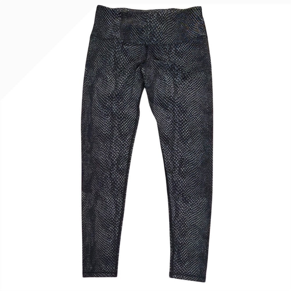 Varley Women Small High Rise Snakeskin Print Leggings Black Gray Back Zip Pocket